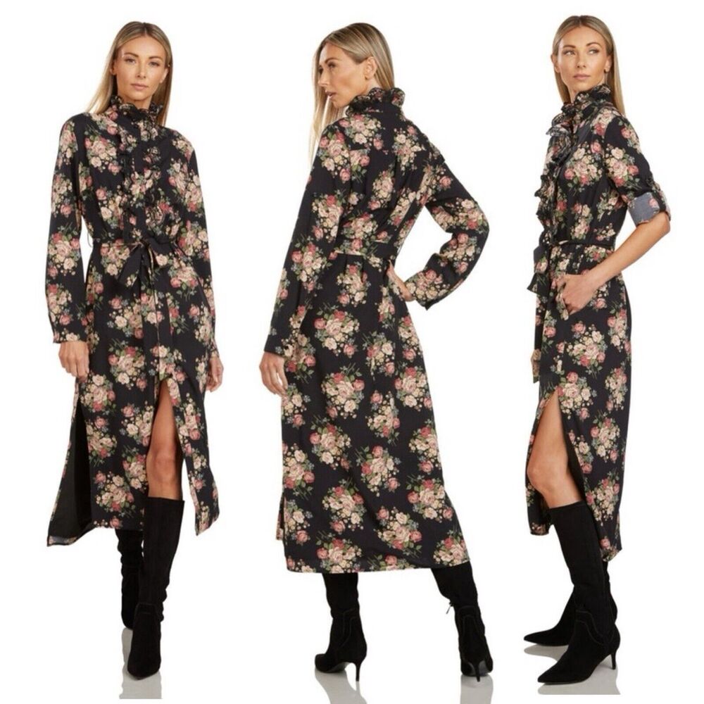Trish Scully Remi Maxi Dress Floral Victorian Shabby Chic Country Size 2 No Belt